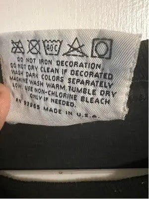 Clothing care label on Vintage Tony Stewart 1999 Rookie NASCAR Tee XL LP