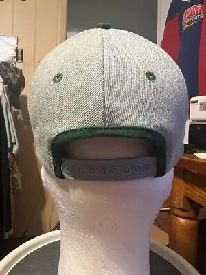 Vintage Unisex John Deere hat with gray body and dark green brim, adjustable snap closure