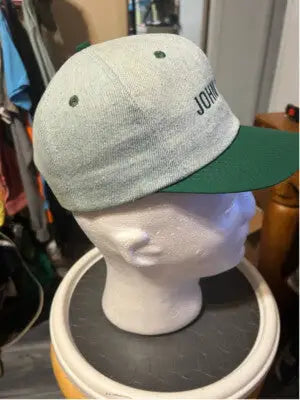Vintage Unisex John Deere Hat adjustable gray and green with light gray cap and dark green brim