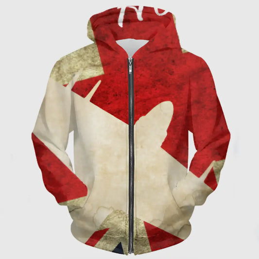 Vintage unisex zip hoodie with distressed Union Jack flag and British Bulldog silhouette