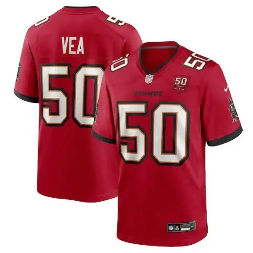 Red Vita Vea Tampa Bay Buccaneers Nike 50th Season Team Game Jersey featuring number 50
