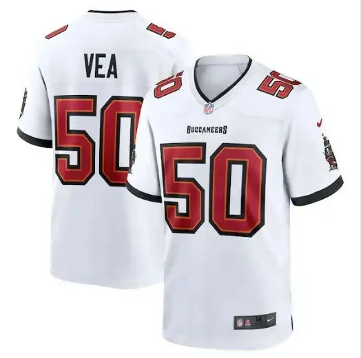 White Tampa Bay Buccaneers Nike game jersey with red and black accents featuring Vita Vea