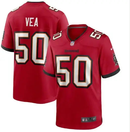 Red Tampa Bay Buccaneers Vita Vea Nike White Game Jersey #50 displayed in product image