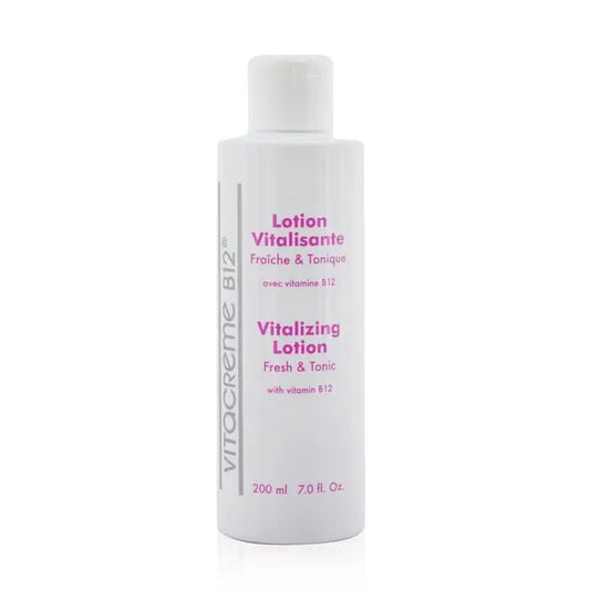 White bottle of Vitacreme B12 Vitalizing Lotion 200ml for revitalized skin