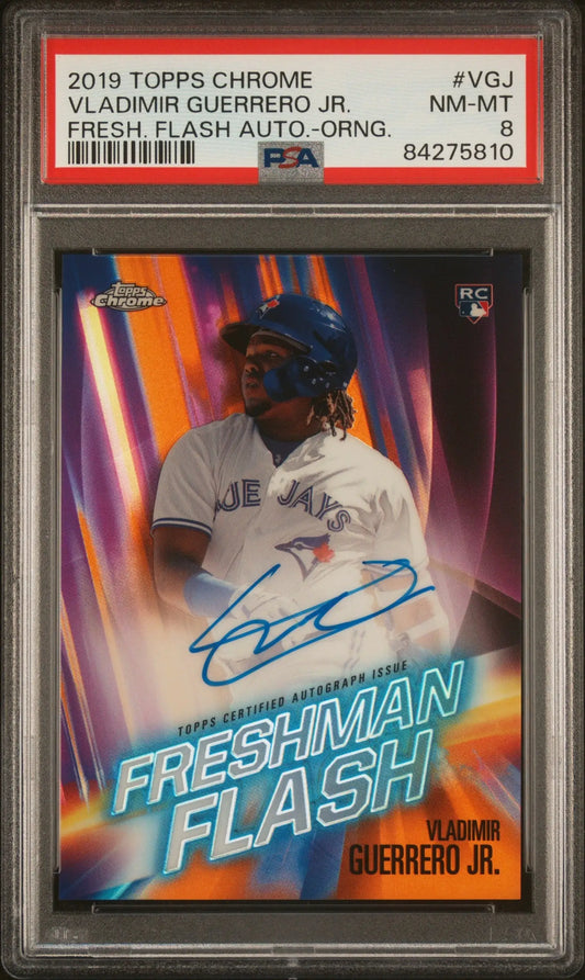 PSA-graded 2019 Topps Chrome Freshman Flash Orange Auto Vladimir Guerrero Jr. card