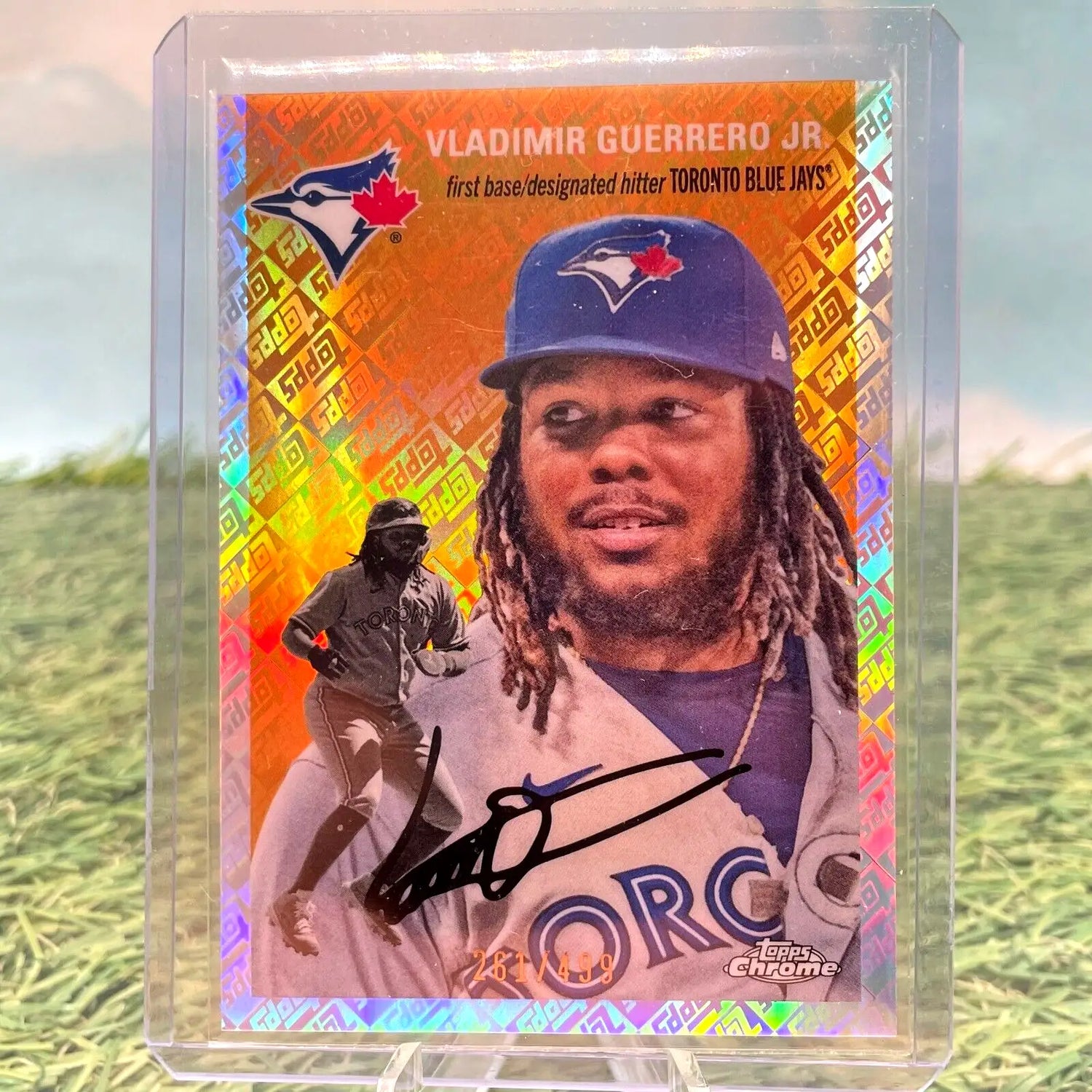 Vladimir Guerrero Jr. autographed baseball card from 2023 Topps Chrome Platinum Anniversary