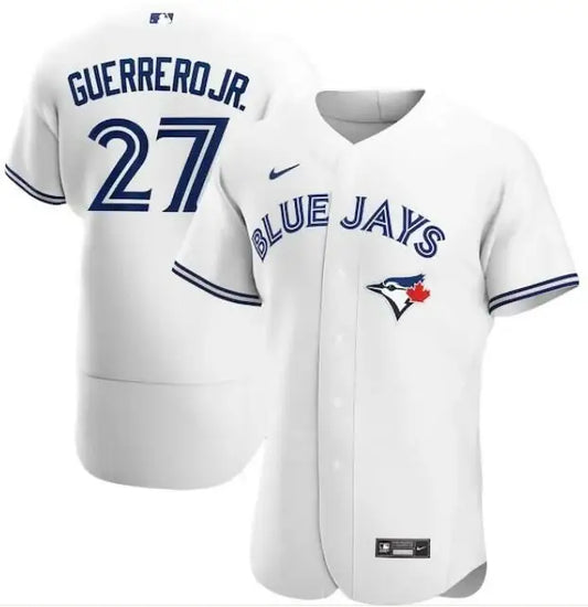 White Blue Jays baseball jersey featuring Vladimir Guerrero Jr. Nike Home Authentic design