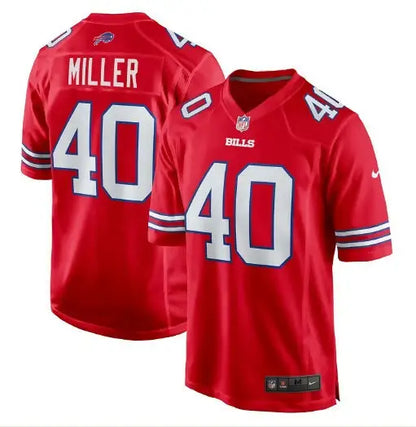 Red Buffalo Bills Von Miller Nike Game Jersey displayed in a product image
