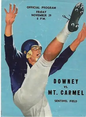 Vintage football game program from Downey vs. Mt. Carmel 1957 with original gloss