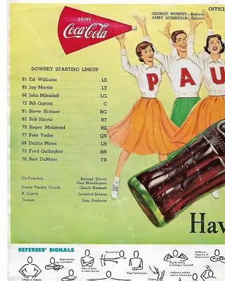 Vintage Coca-Cola ad with football team lineup from 1957 original gloss simply Sandoval cards typically sell