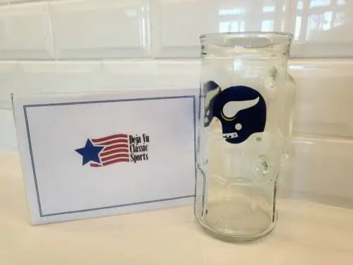 Vintage sports glass featuring Minnesota Vikings logo on a Helmut Fisher beer stein