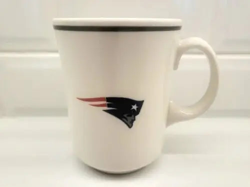 White china coffee mug with New England Patriots logo for NFL fans