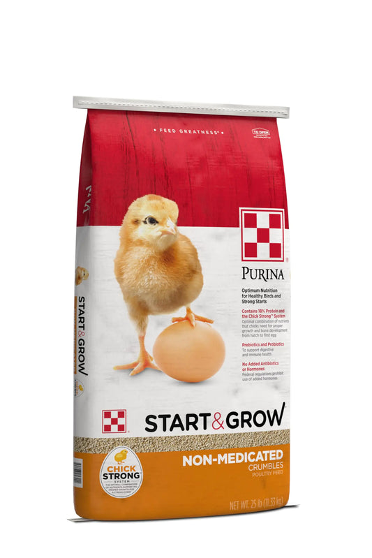 Purina Start and Grow | Non-Medicated Chick Feed Crumbles | Nutritionally Complete - 25 Pound (25 lb.) Bag