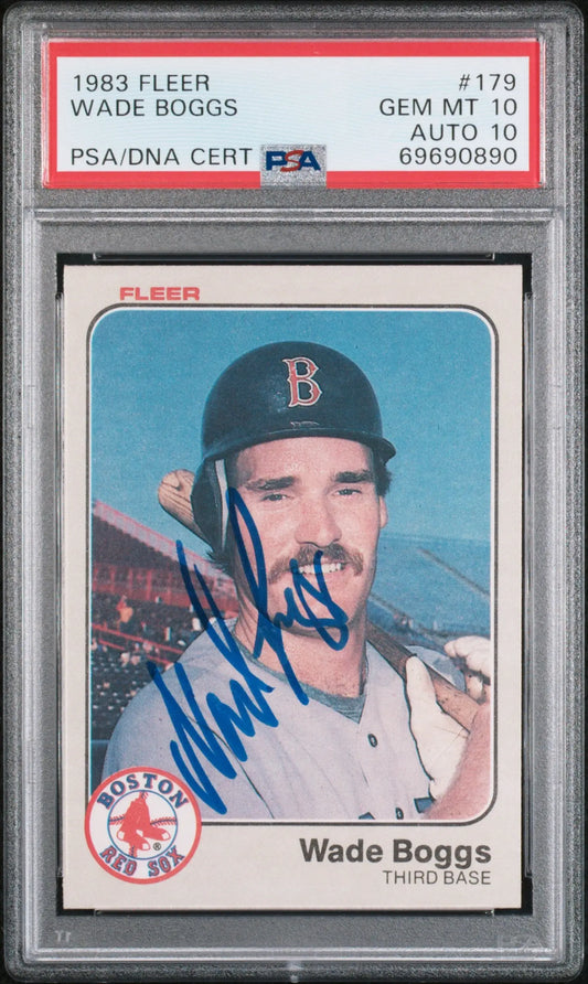 PSA-graded Wade Boggs 1983 Fleer RC #179 baseball card with auto 10 for collectors