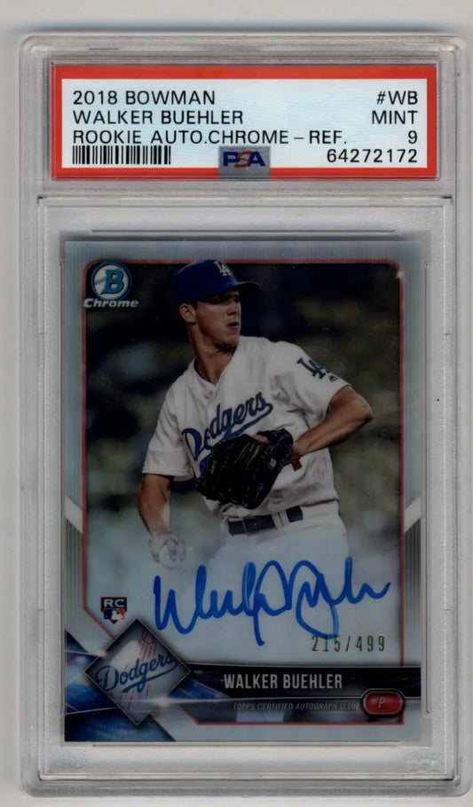 Walker Buehler 2018 Bowman Chrome Rookie Auto Refractor 215/499 PSA 9 Mint - Singles