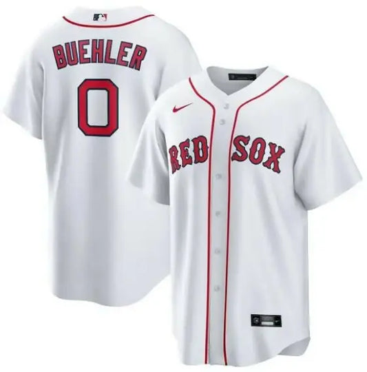 White Red Sox baseball jersey featuring Walker Buehler Nike Home Replica design