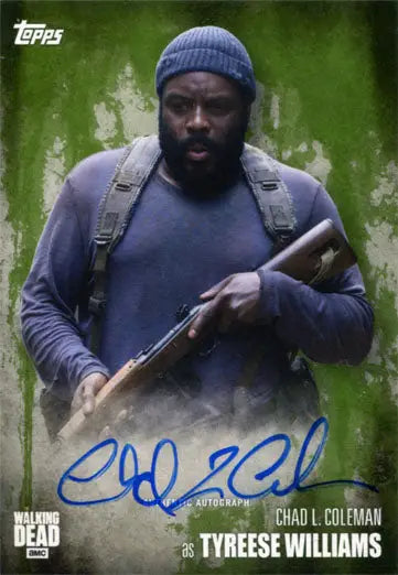 Trading card of Tyreese Williams by Chad L. Coleman in blue hat with rifle