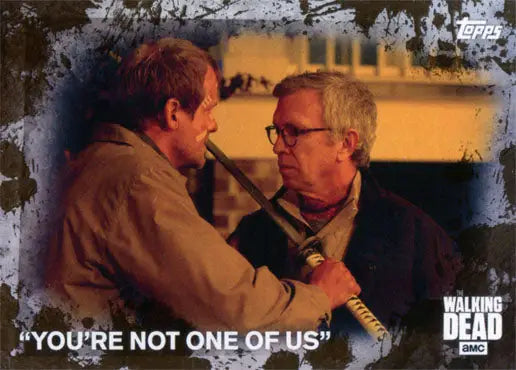 Trading card depicting tense confrontation from Walking Dead Season 5 Mud Parallel