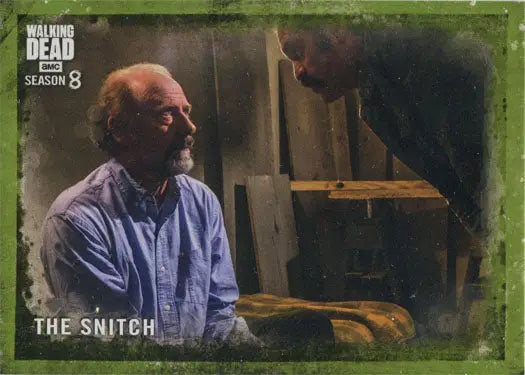 Elderly man in light blue shirt on Walking Dead Season 8 chase card looking up