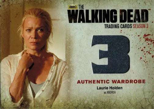 Walking Dead trading card featuring Laurie Holden as Andrea with wardrobe swatch