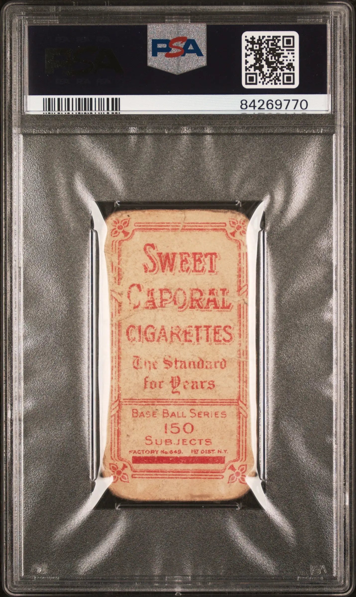Vintage Sweet Caporal T206 cigarette card in PSA holder featuring Walter Johnson portrait