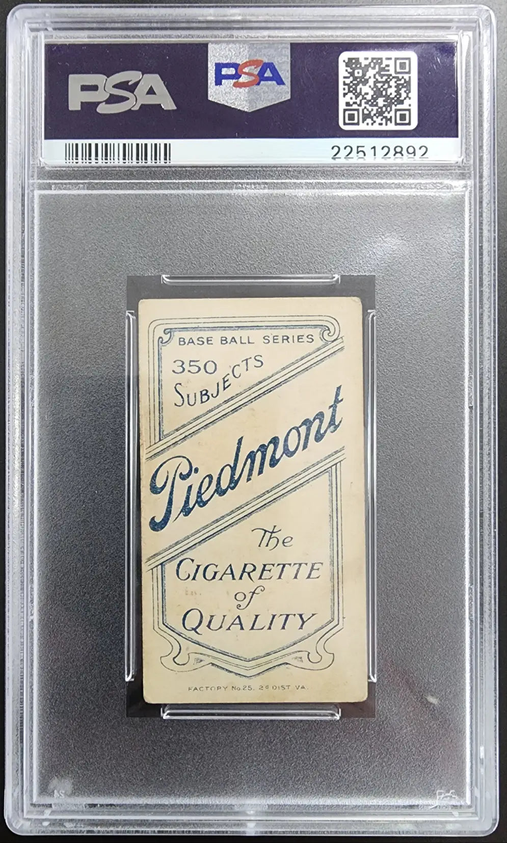 Walter Johnson 1909 T206 Piedmont 350 Hands at Chest PSA 3.5 in protective case