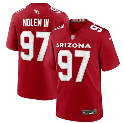 Red and white Arizona Cardinals football jersey displayed for Walter Nolen NFL Draft 2025