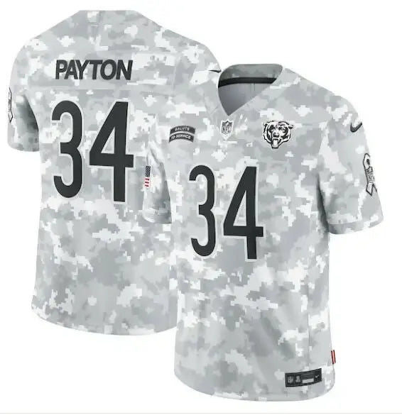 White and gray camouflage Chicago Bears Walter Payton #34 Nike 2024 jersey