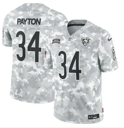 White and gray camouflage Chicago Bears Walter Payton #34 Nike 2024 jersey