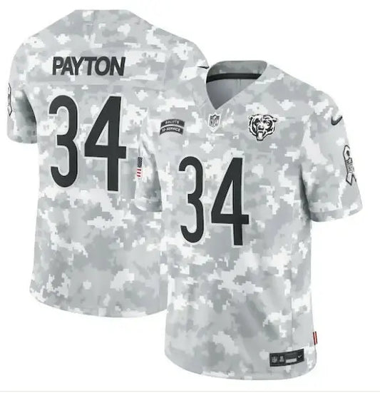 White and gray camouflage Chicago Bears Walter Payton #34 Nike 2024 jersey