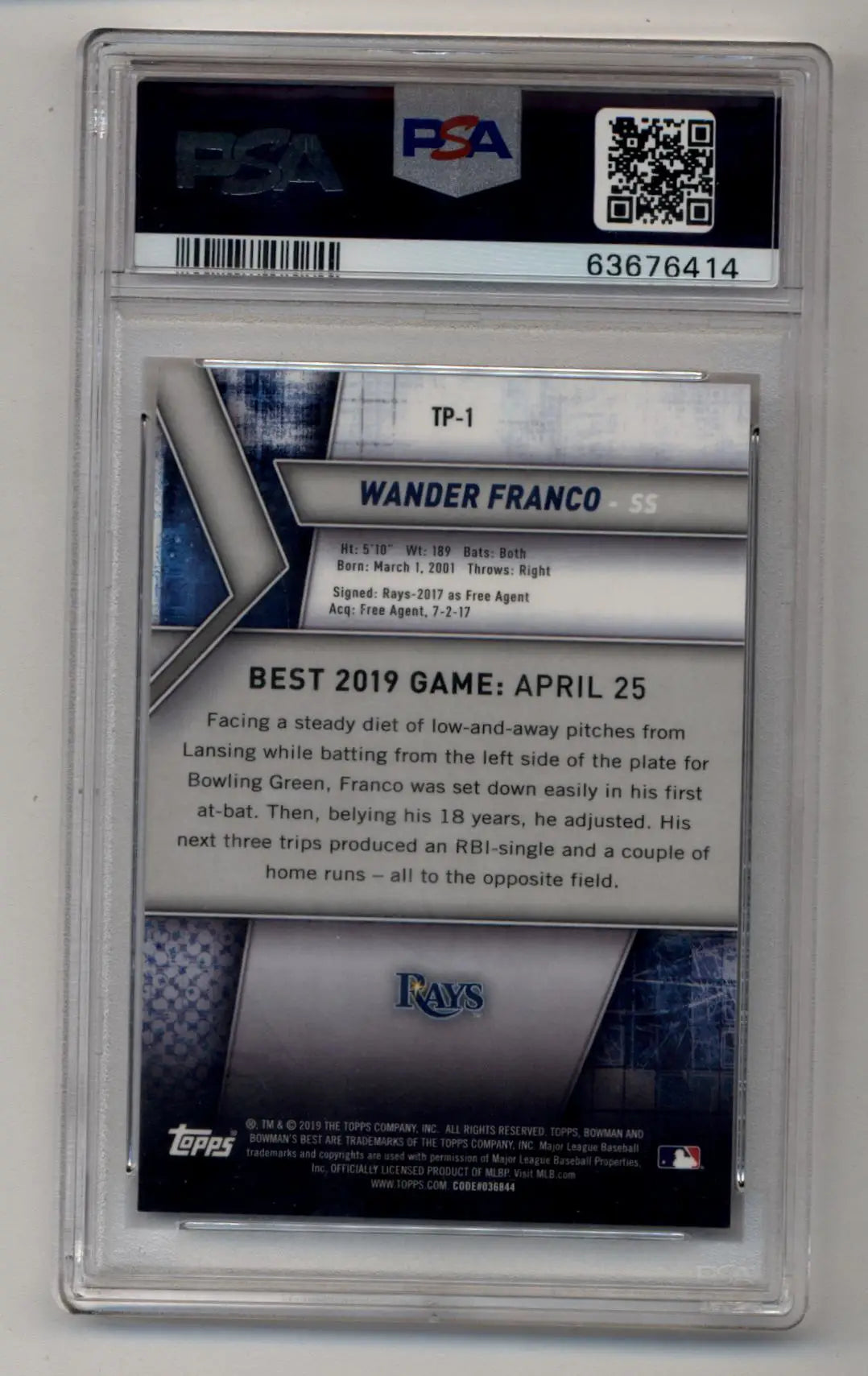 Wander Franco 2019 Bowman’s Best Top Prospect Orange Refractor 01/25 PSA 9 Mint - Singles