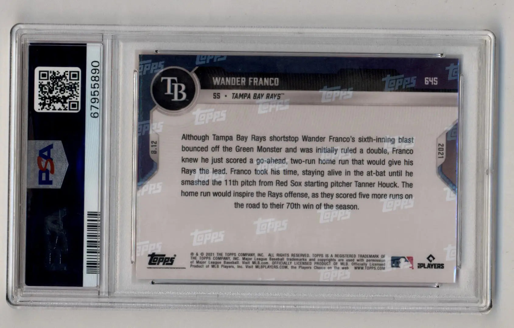 Wander Franco 2021 Topps Now Red 09/10 #645 Gem Mint Trading Card in Protective Case