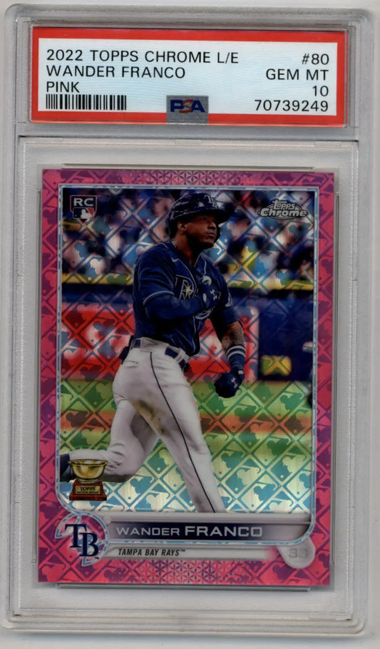 PSA-graded Wander Franco 2022 Topps Chrome Lite Pink refractor card in case