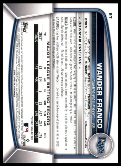 Wander Franco baseball card from 2023 Bowman Tampa Bay Rays product