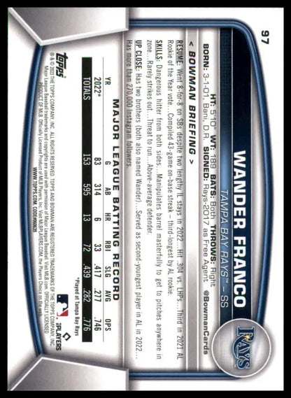 Wander Franco baseball card from 2023 Bowman Tampa Bay Rays collection