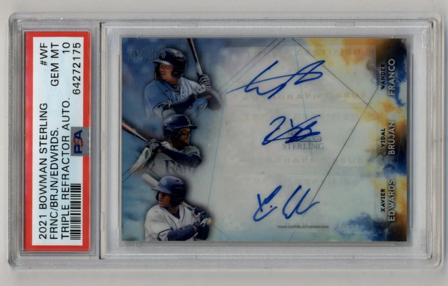 Wander Franco Vidal Brujan Xavier Edwards 2021 Bowman Sterling Triple Refractor Auto 19/25 PSA 10 Gem Mint - Singles