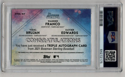 Graded Wander Franco Vidal Brujan Xavier Edwards Triple Autograph in protective case