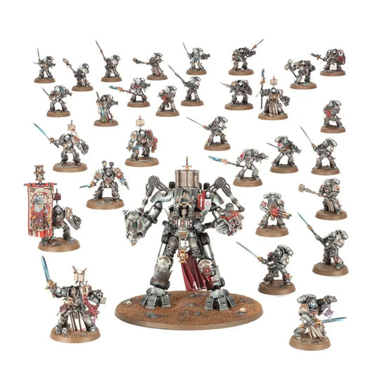 Miniature Grey Knights figures including Nemesis Dreadknight and Grand Master for Warhammer 40K