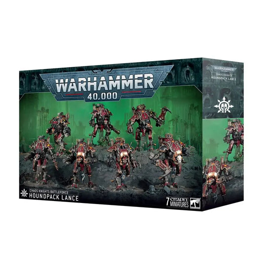 Warhammer 40k Houndpack Lance Chaos Knights miniatures box with war dog diabolus heavy stubber