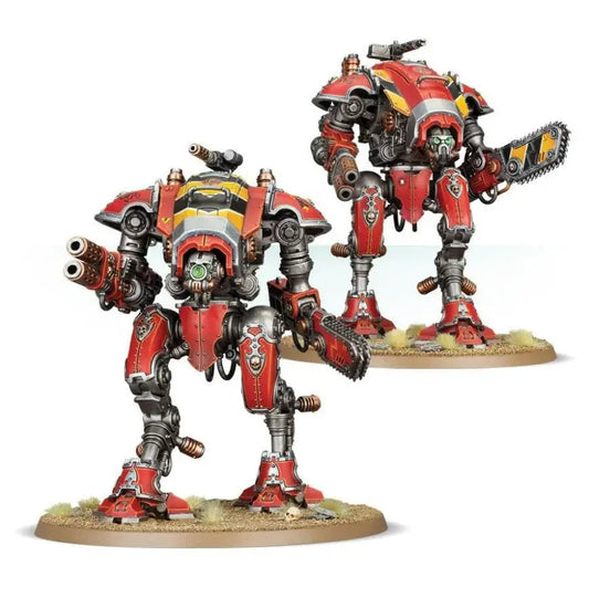 Red and silver Warhammer 40k Imperial Knights from the Knights Army in Warhammer 40k Imperial Knights game