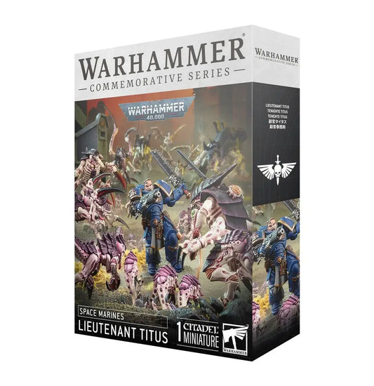 Warhammer 40k Space Marines Lieutenant Titus miniature box for tabletop gaming and collection