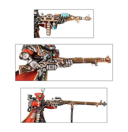 Steampunk-inspired brass and copper rifle for Warhammer Adeptus Mechanicus Skitarii Rangers