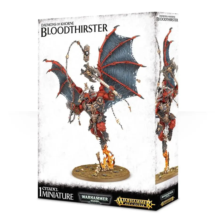 Miniature figure of Khorne Bloodthirster with axe from Warhammer Age of Sigmar Blood God’s collection