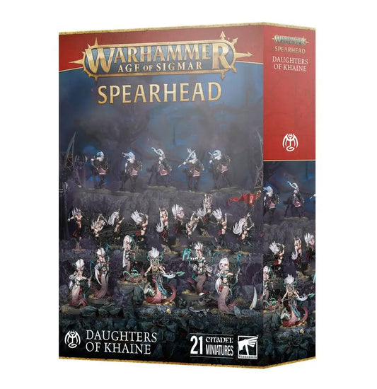 Warhammer Age of Sigmar Daughters of Khaine Spearhead box with Melusai Ironscale Blood Stalkers and Doomfire Warlocks miniatures
