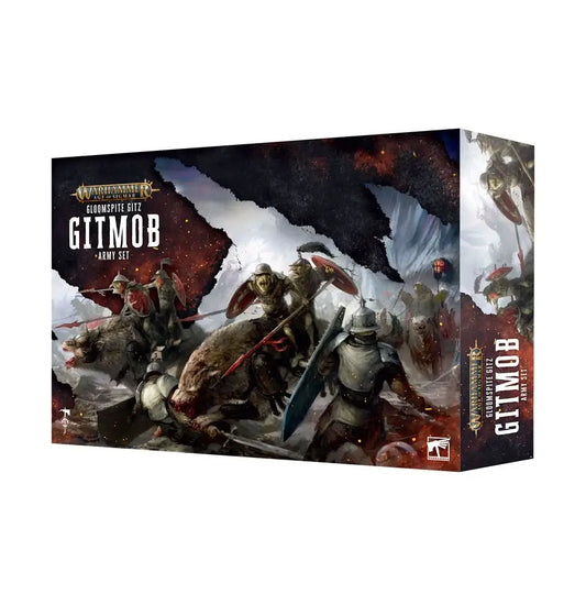 Gloomspite Gitz Gitmob army set with Droggz da Sunchompa and Warscroll cards