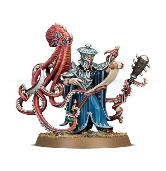 Miniature of a wizard with octopus, part of Warhammer Age of Sigmar Idoneth Deepkin Lotann