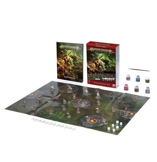 Warhammer Age of Sigmar introductory set with hex hole bases and Citadel colour paints