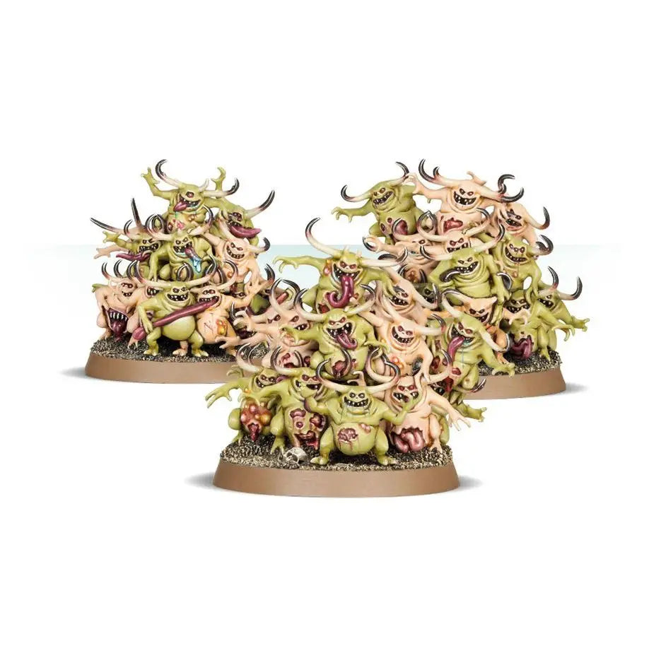 Three piles of Nurgle demons from Warhammer Age of Sigmar Maggotkin Nurglings display