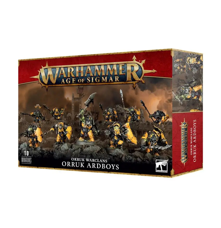 Warhammer Age of Sigmar Orruk Ardboys box showcasing Orruk Warclans miniatures