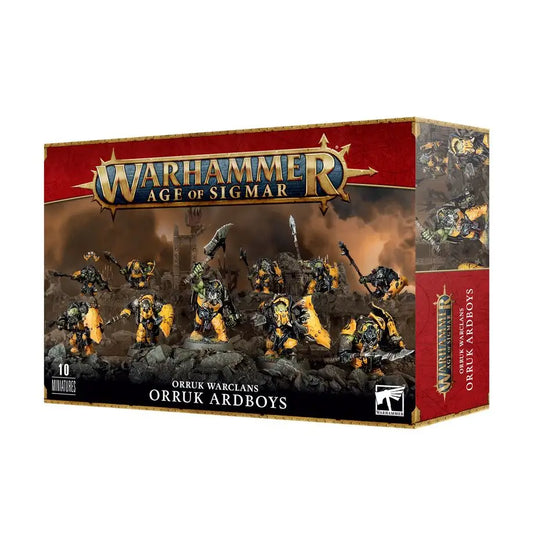 Warhammer Age of Sigmar Orruk Ardboys box showcasing Orruk Warclans miniatures